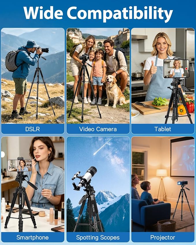 75" Camera Tripod, Aluminum Heavy Duty Camera Stand - Image 2