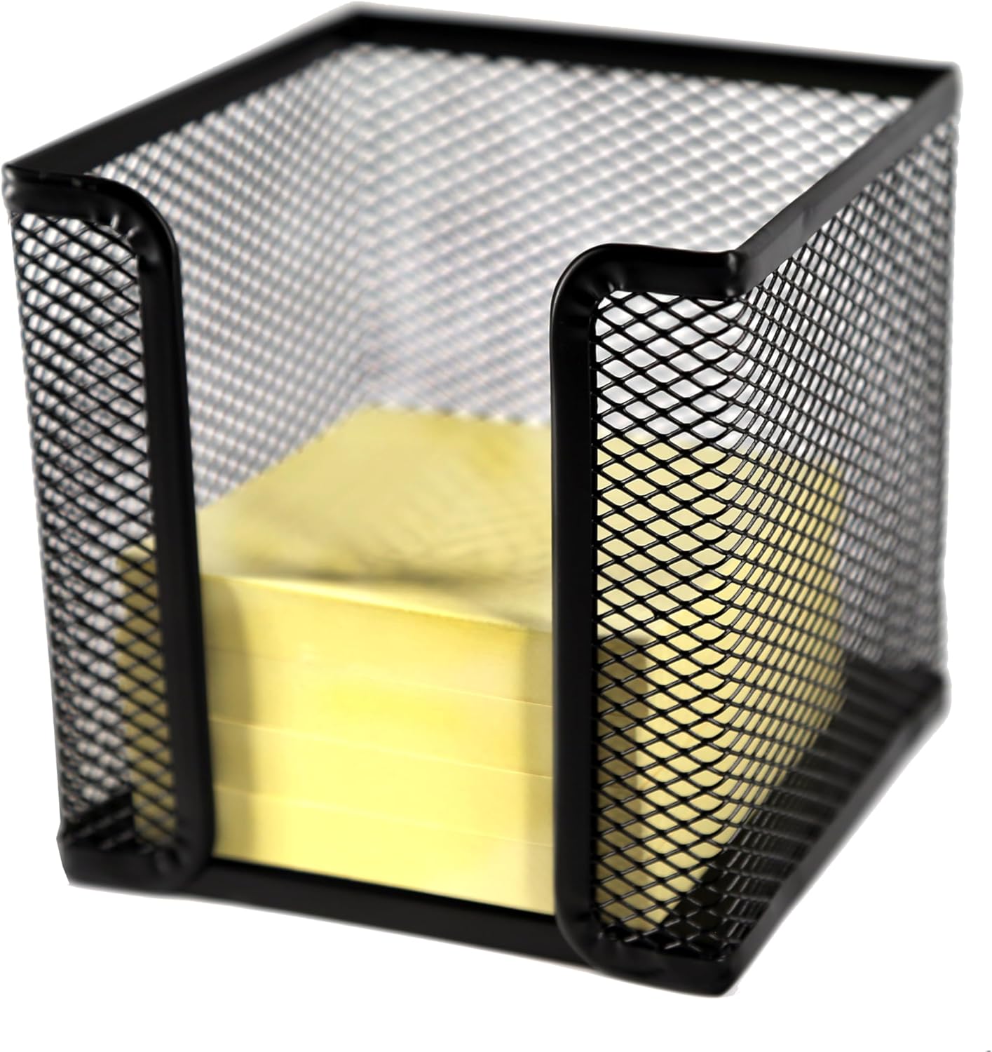 Huron Desktop Desk Sticky Note Pad Memo Note Cube Holder Dispenser for Office Home School, Black Metal Mesh (1/4/24/72) (4 pc)