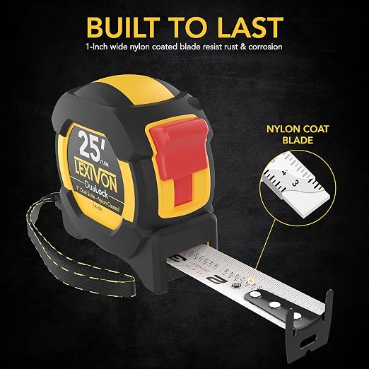 LEXIVON 25Ft/7.5m DuaLock Tape Measure | 1-Inch Wide Blade - Image 2