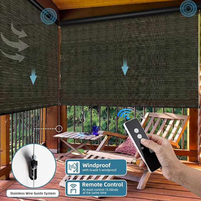 SmartWings Motorized Outdoor Patio Shades Roll Up Blinds - Image 2