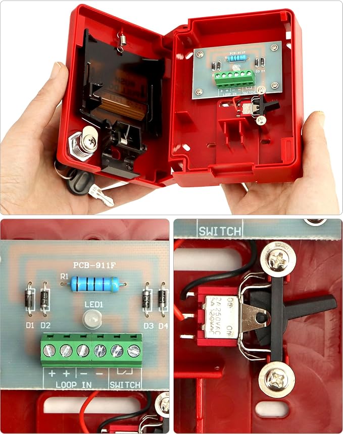 QWORK Wired Emergency Sound and Light Fire Alarm Station, 12 / 24V DC Wired - Image 3