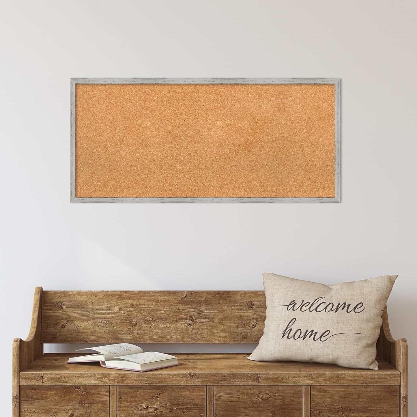 Amanti Art Natural Cork Board for Wall, 17x37 Vision Board with White Frame, Medium Corkboard Office Decor for Home Organization, Cottage Corkboard Pinboard to Display Items for Home Organization in