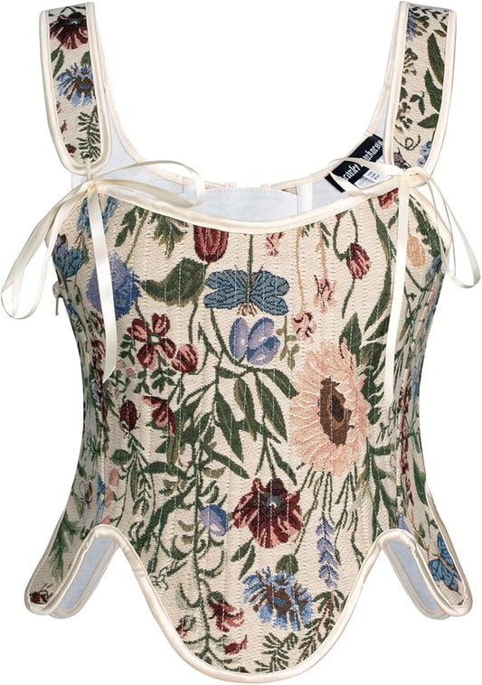 SCARLET DARKNESS Bustier Tops for Women Renaissance Floral Lace Up Bodyshaper by SCARLETDARKNESS