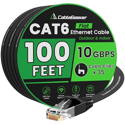 Cat 6 Ethernet Cable 100 ft, Indoor&Outdoor, High Speed 10Gbps Internet Network by CableGeeker