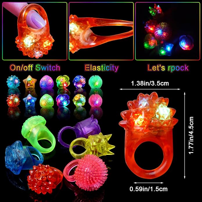 OLUPP Light Up Rings, Glow In The Dark Party Supplies, 6 Style Flashing Glow In - Image 7