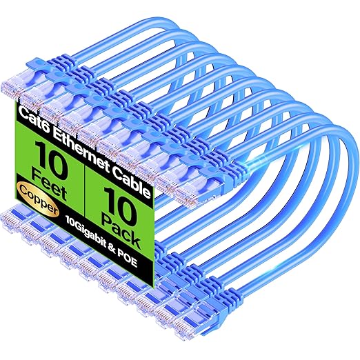 Cat6 Ethernet Cable 10Gbps 10 ft, UTP Ethernet Cable Cat 6, Flexible Bare by Unknown