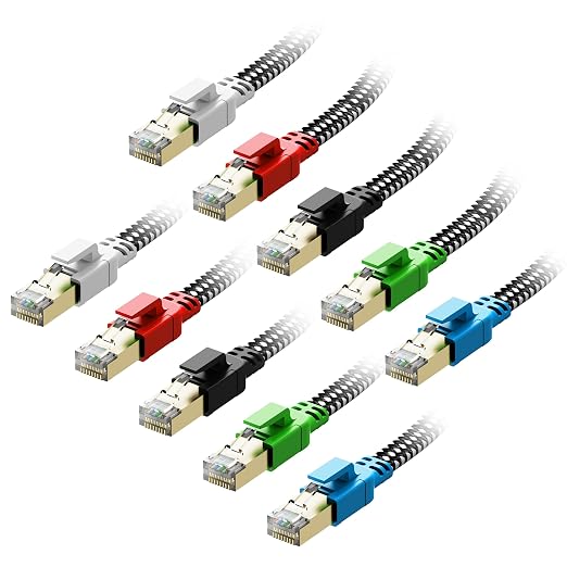 Cat 8 Ethernet Cable 1 ft 10-Pack Multi Color, Nylon Braided High Speed Heavy by Orbram