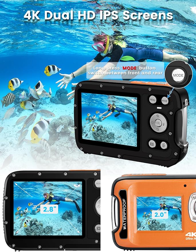 Underwater Camera 4K 48MP Autofocus Selfie Dual Screen Waterproof - Image 4
