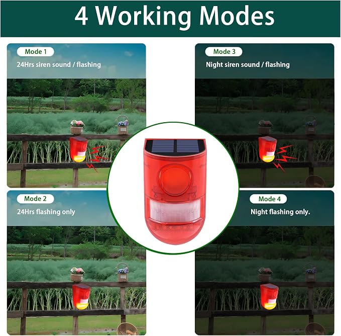 Solar Sound & Light Alarm Outdoor Motion Sensor, 129db Siren Sound Alert - Image 2
