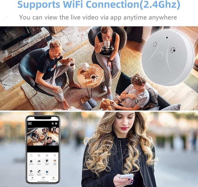Security Camera Smoke Detector Hidden Camera 1080P WiFi Indoor Cam - Image 4