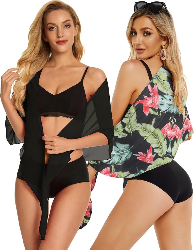 CHICGAL 2 Pieces Women Beach Sarong Bathing Suit Wrap Skirt Sheer Bikini - Image 5
