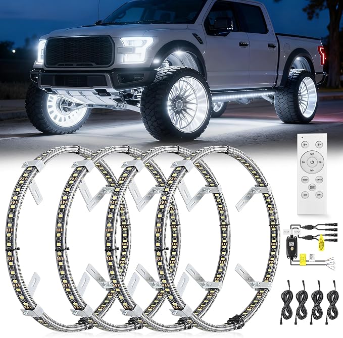 Nilight 4PCS 15.5inch Double Row LED Wheel Ring Lights Pure White by Nilight