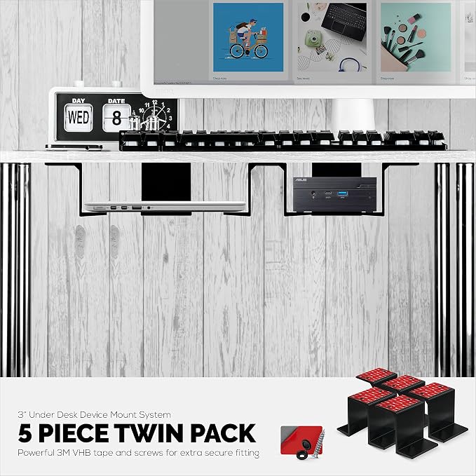 BRAINWAVZ Twin Under Desk Laptop & Device Holder Mount, Adhesive & Screw in - Image 7