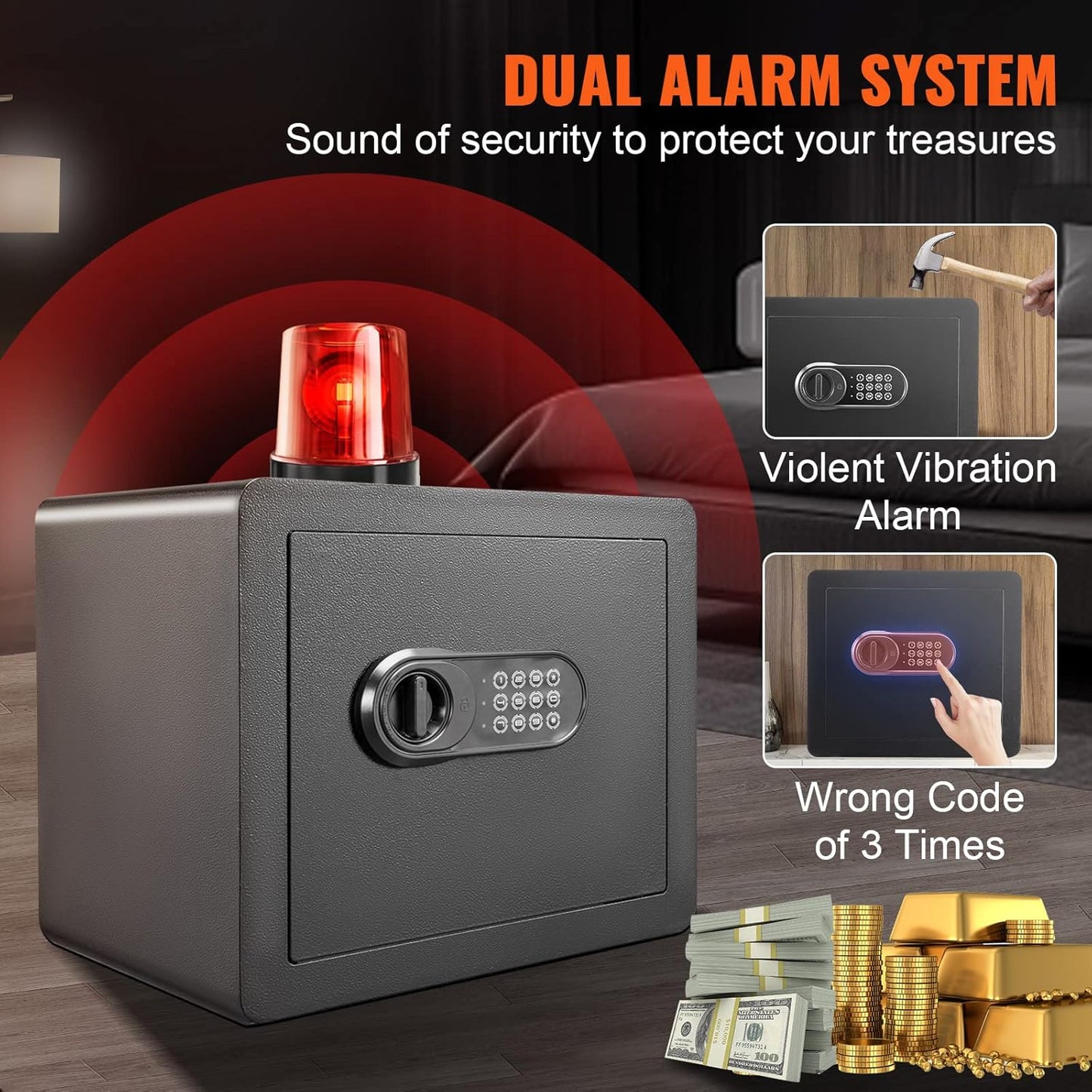 VEVOR Steel Security Safe - 1.2 Cubic Feet, Digital Keypad & 2 Keys, Fire-proof Bag, Protect Cash, Gold, Jewelry, Documents - 15.8x11.8x13.8 inches