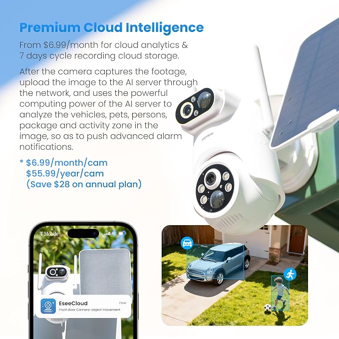Eseecloud Dual Lens Solar Security Camera Wireless Outdoor, 5GHz Wi-Fi - Image 7