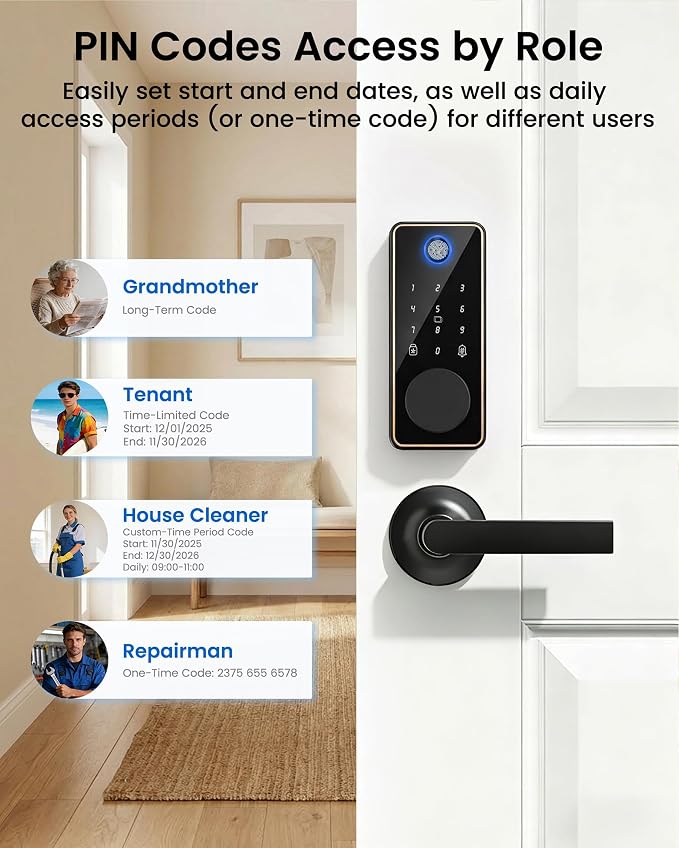 Smart Deadbolt Lock, 5-in-1 Keyless Entry Door Lock App Control, Fingerprint - Image 5