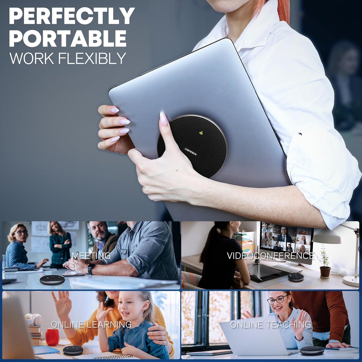 M4 Pro Speakerphone, Conference Microphone with Directional Voice Pickup, Enhanced Voice Pickup, AI Transcription, AI Noise Reduction, USB C, Bluetooth Speakerphone for Personal Workspaces