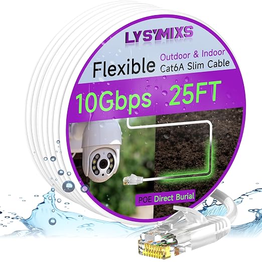 Cat6a Slim Ethernet Patch Cable 25ft Indoor & Outdoor, Flexible 10G Cat6 by Lysymixs