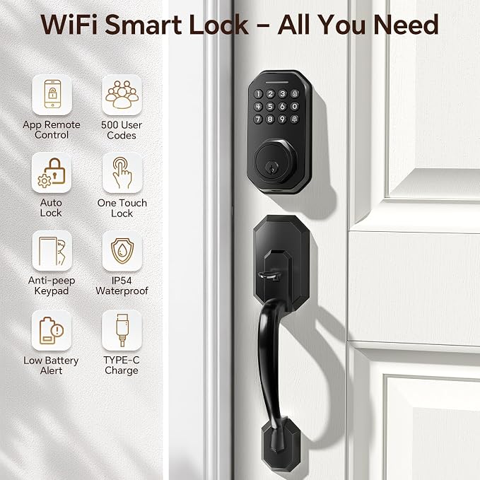 Ulecoce WiFi Smart Door Lock for Front Door, Keyless Entry Door Lock - Image 2