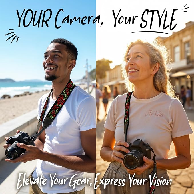Art Tribute Camera Strap, Vintage Embroidered Neck Shoulder & Crossbody Camera - Image 2