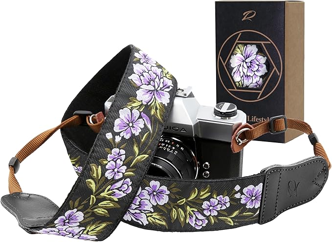 Padwa Lifestyle Purple Flower Camera Strap by PadwaLifestyleCameraStrap