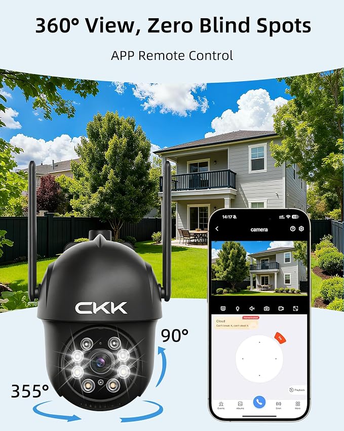 CKK 2K Security Camera Outdoor Corded Power, 3MP PTZ WiFi Home Security Camera - Image 4