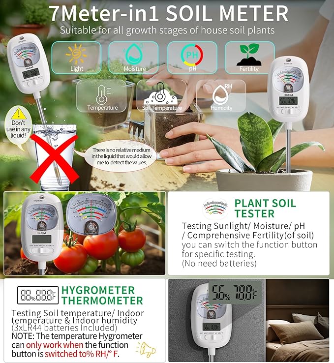 HSLGOVE Soil Test Kit, 7-in-One Soil Moisture Meter/Soil PH Meter/Fertility - Image 3