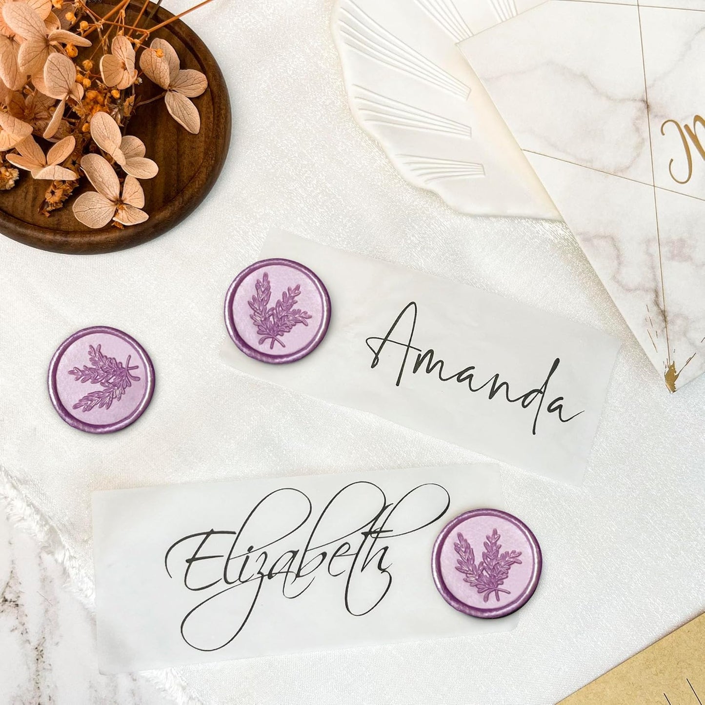 100Pcs Wax Seal Stickers Handmade Envelope Seals Self Adhesive Wax Stickers for Wedding Party Invitations, Envelope, Gift Wrap, Christmas(Rosemary Style, Lilac Purple)