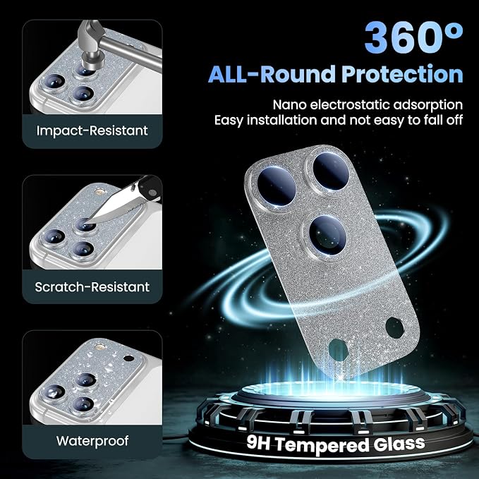 Uyiton for iPhone 17-Pro Camera-Lens Protector: Bling Metal Tempered Glass Rear - Image 2