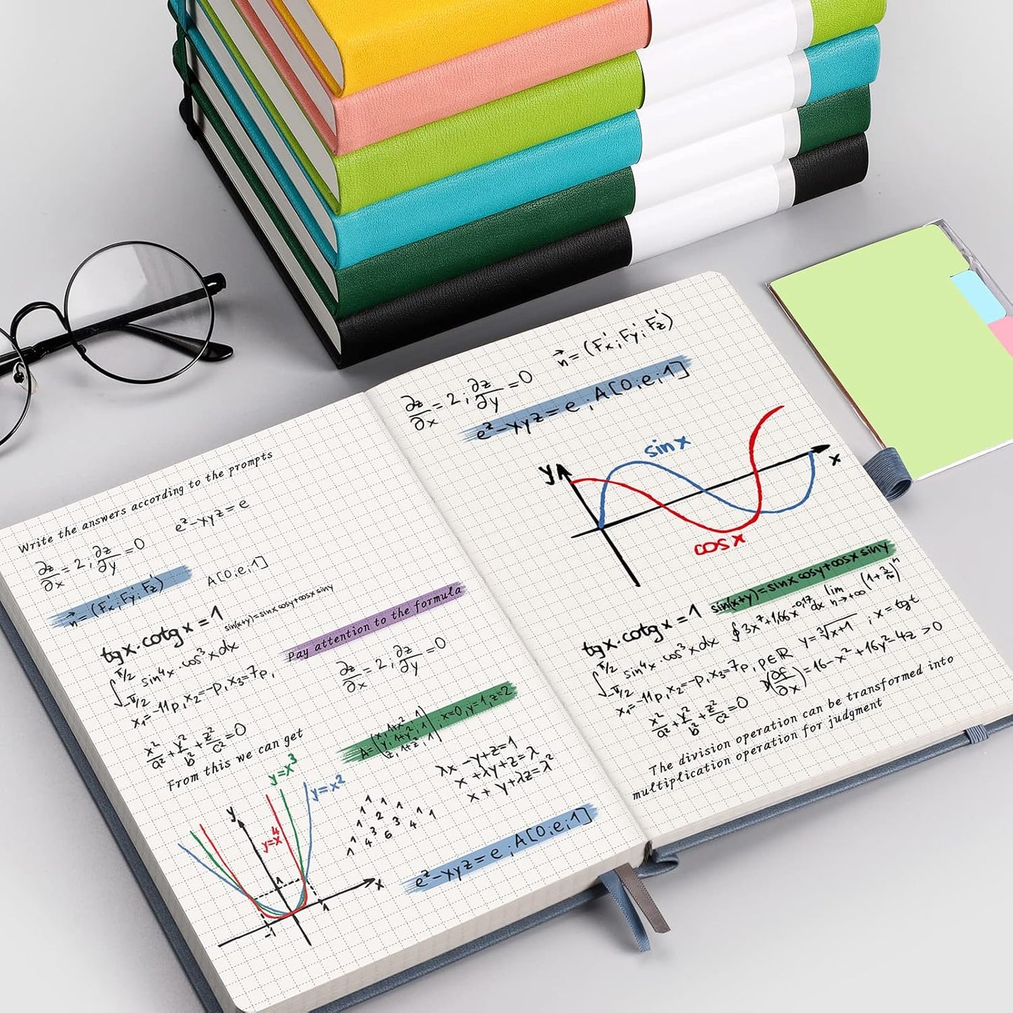 AHGXG Graph Paper Notebook - 320 Pages Grid Notebook Thick Journal A5, 100gsm Thick Graph Paper, Leather Hardcover, Inner Pocket,5.75'' × 8.38''- Yellow