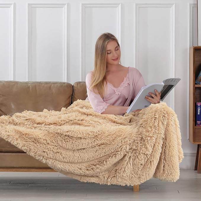 Tuddrom Decorative Extra Soft Faux Fur Throw Blanket 50"x60", Solid Reversible - Image 4