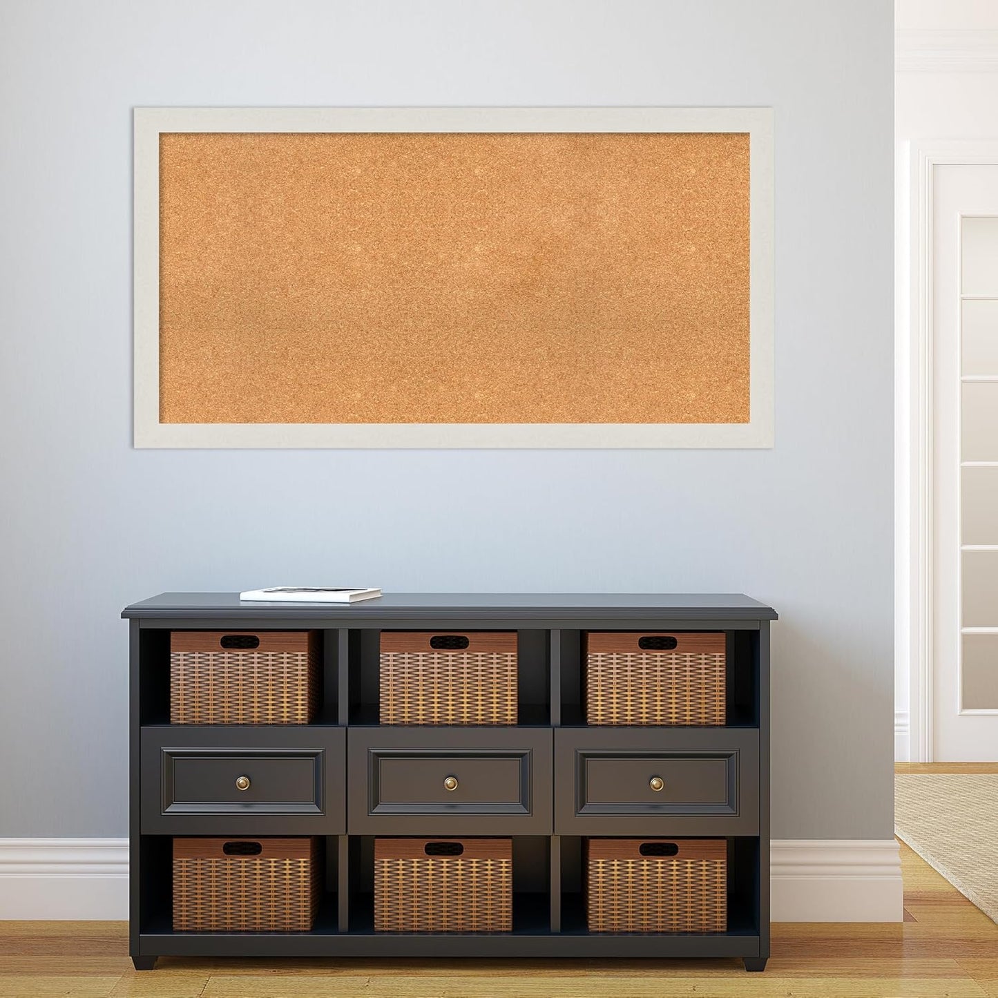 Amanti Art Natural Cork Board for Wall, 27x51 Vision Board with White Frame, Oversize Corkboard Office Decor for Home Organization, Country Rustic Corkboard Pinboard to Display Items for Home