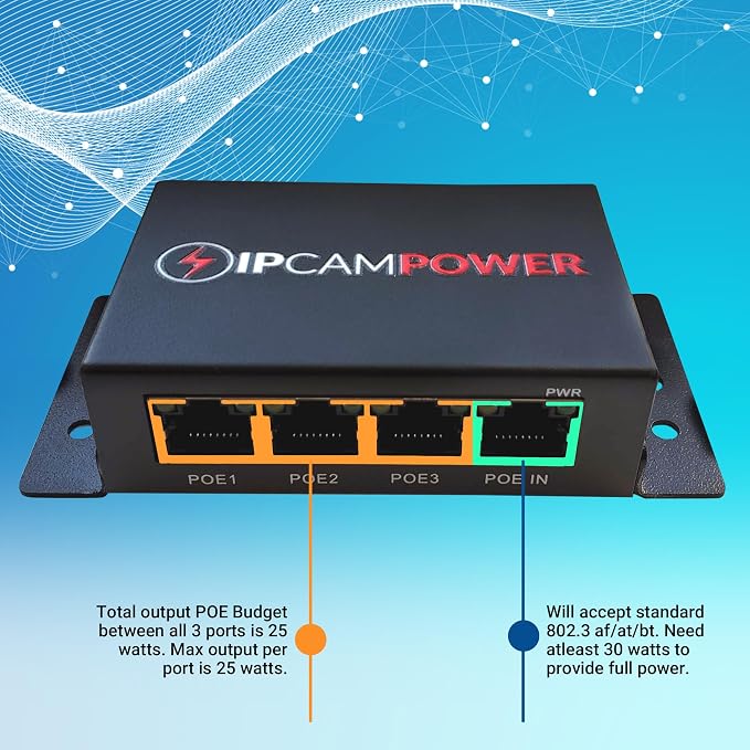 POE Powered 3 Port Switch & Network Cat5 Cat6 Midspan Cable Range Extender Pass - Image 2