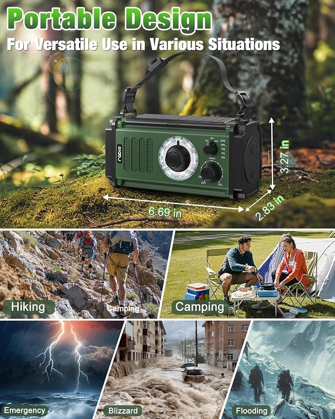 10000mAh/37000mWh Emergency Radio, Solar Radio, Hand Crank Radio, NOAA AM FM - Image 7