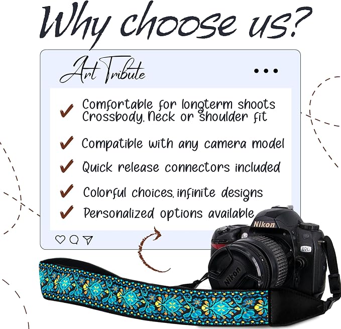 Art Tribute Camera Strap For Photographers Padded Universal Fit Neck Shoulder & - Image 9