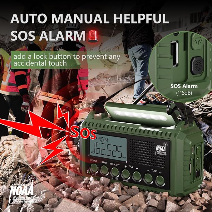 NOAA Emergency Radio with Auto Weather Alerts - 12000mAh Solar Hand Crank - Image 7