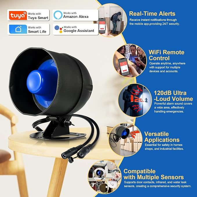 WiFi Security Alarm System Kit-Wireless 120db Loud Weatherproof Siren Horn - Image 2