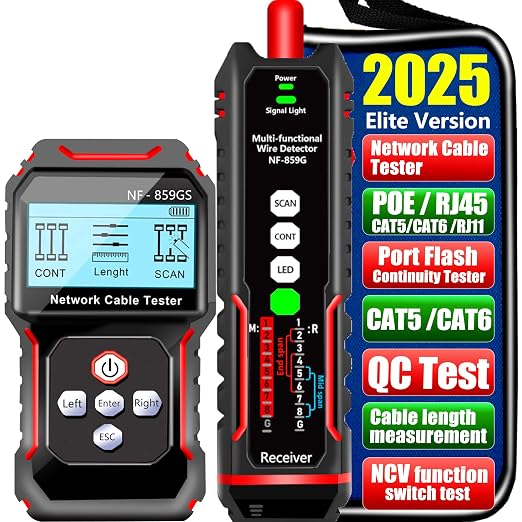 NF-859GS Network Cable Tester POE RJ45 RJ11 CAT5 CAT6 Supports Audio by NOYAFA