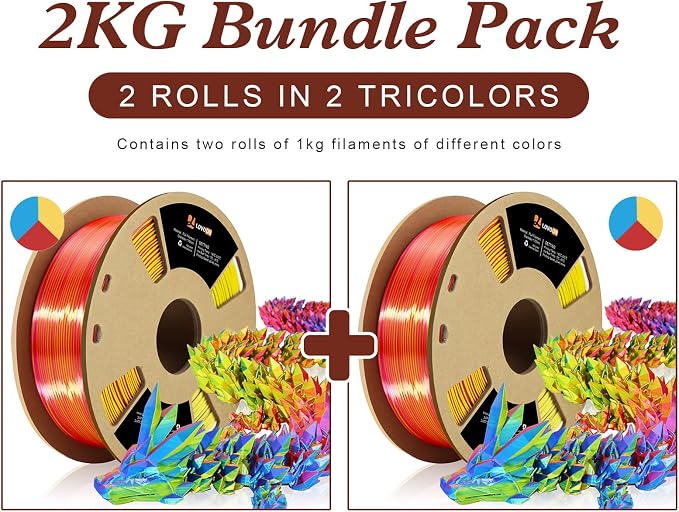 LOVOON Silk PLA 3D Printing Filament Bundle 2KG, PLA Filament 1.75mm Shiny - Image 2