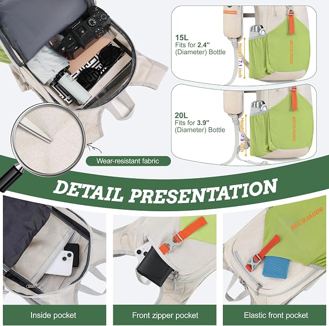 BECOJADDE 15L Small Hiking Backpack - Image 3
