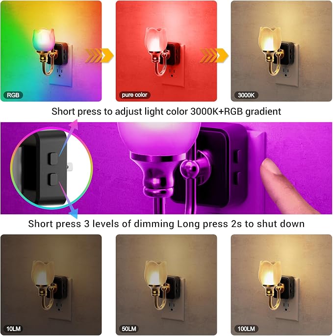 JandCase Night Light, Night Lights Plug into Wall, Glass Tulip LED Nightlight - Image 4