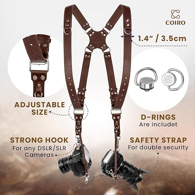 C Coiro Dual Camera Harness Shoulder Leather Camera Strap - Image 2