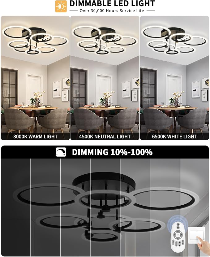 Modern LED Ceiling Light 7 Rings Dimmable Fixtures - Image 3