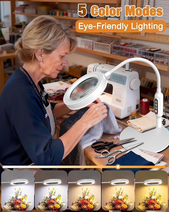 Magnifying Glass with Light and Stand, 5 Color Modes Stepless Dimmable - Image 3