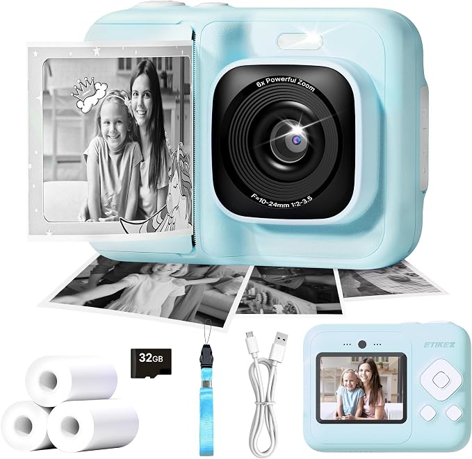 Kids Camera, 1080P Instant Digital Print Camera by ETIKEZ