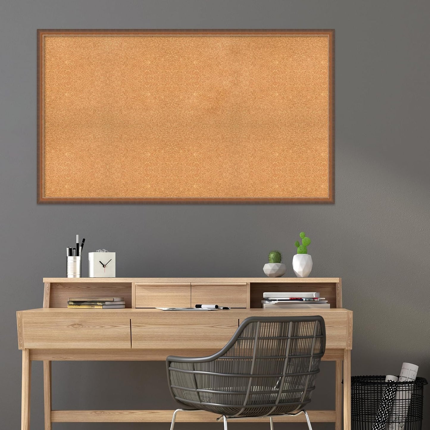 Amanti Art Natural Cork Board for Wall, 34x58 Vision Board with Bronze Frame, Oversize Corkboard Office Decor for Home Organization, Modern Corkboard Pinboard to Display Items for Home Organization