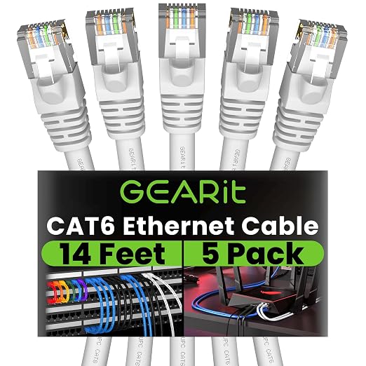 GEARit Cat 6 Ethernet Patch Cable 14 ft White Cat6 Patch Cables 14ft by GEARit