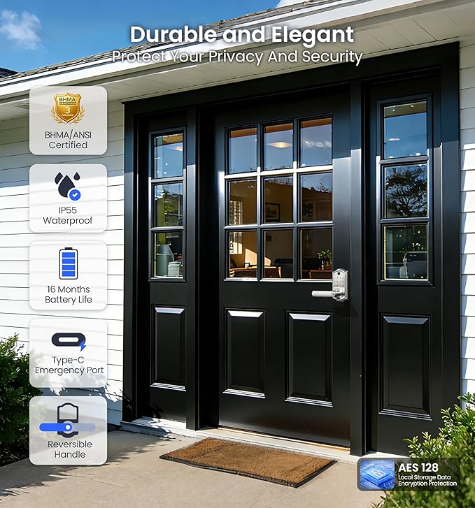 Veise VE019 Fingerprint Smart Lever Lock, App Control, Keyless Entry Door Lock - Image 6