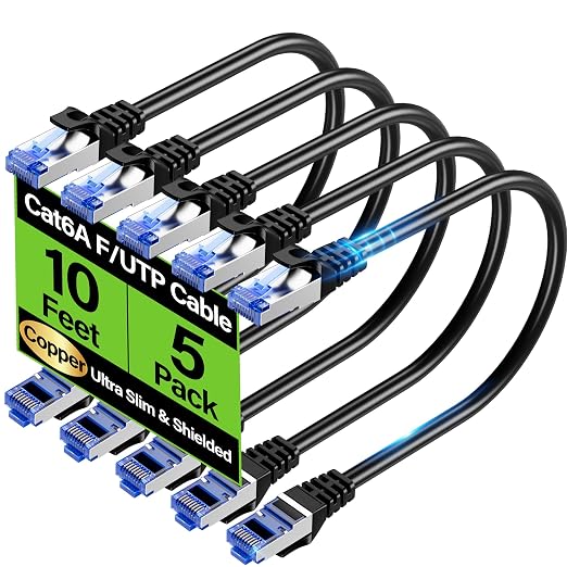 Cat6A Ethernet Cable Shielded 10Gbps 10 ft, Slim Shielded Ethernet Cable Cat 6 by Unknown