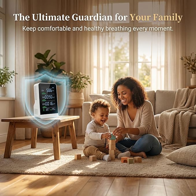 5-in-1 Indoor Air Quality Monitor, Professional CO2 Detector & Formaldehyde - Image 4